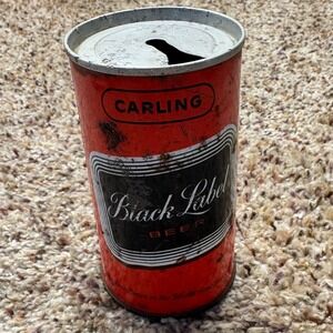Vintage Carling Black Label Beer Can 12oz Pull Tab Atlanta GA World Map‎ Design